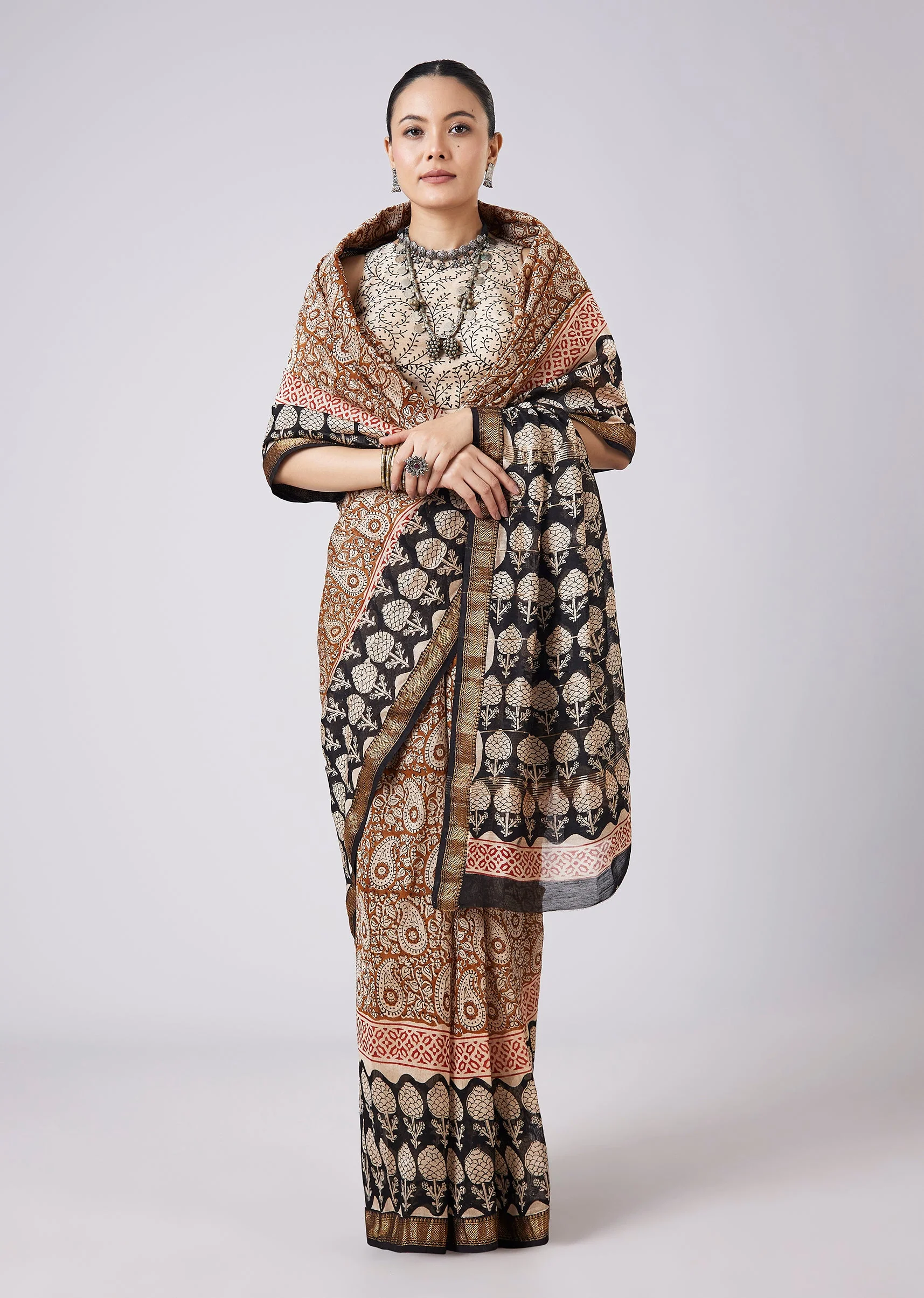 4533-blue-saree-with-block-prints-and-unstitched-blouse-1.webp Blue Saree with Block Prints and Unstitched Blouse