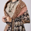 Blue Saree with Block Prints and Unstitched Blouse