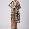 Blue Saree with Block Prints and Unstitched Blouse