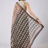 Blue Saree with Block Prints and Unstitched Blouse