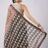 Blue Saree with Block Prints and Unstitched Blouse