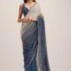 Navy Blue Dual Shaded Sequins Saree With Scalloped Border