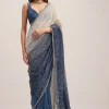 Navy Blue Dual Shaded Sequins Saree With Scalloped Border