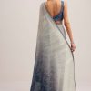 Navy Blue Dual Shaded Sequins Saree With Scalloped Border