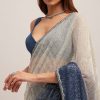 Navy Blue Dual Shaded Sequins Saree With Scalloped Border