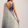 Navy Blue Dual Shaded Sequins Saree With Scalloped Border