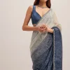Navy Blue Dual Shaded Sequins Saree With Scalloped Border