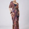 Blue Block Printed Motif Saree with Unstitched Blouse