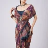 Blue Block Printed Motif Saree with Unstitched Blouse