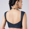 Blue Block Printed Motif Saree with Unstitched Blouse