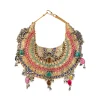 Gold Silk Embroidered Bag with Bead Tassels
