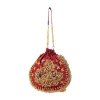 Maroon and Gold Silk Peacock Motif Embroidered Potli Bag