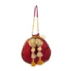 Maroon and Gold Silk Peacock Motif Embroidered Potli Bag