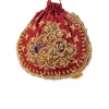 Maroon and Gold Silk Peacock Motif Embroidered Potli Bag