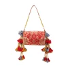 Red Brocade Floral Motif Bag with Tassel