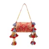 Red Brocade Floral Motif Bag with Tassel