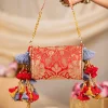 Red Brocade Floral Motif Bag with Tassel