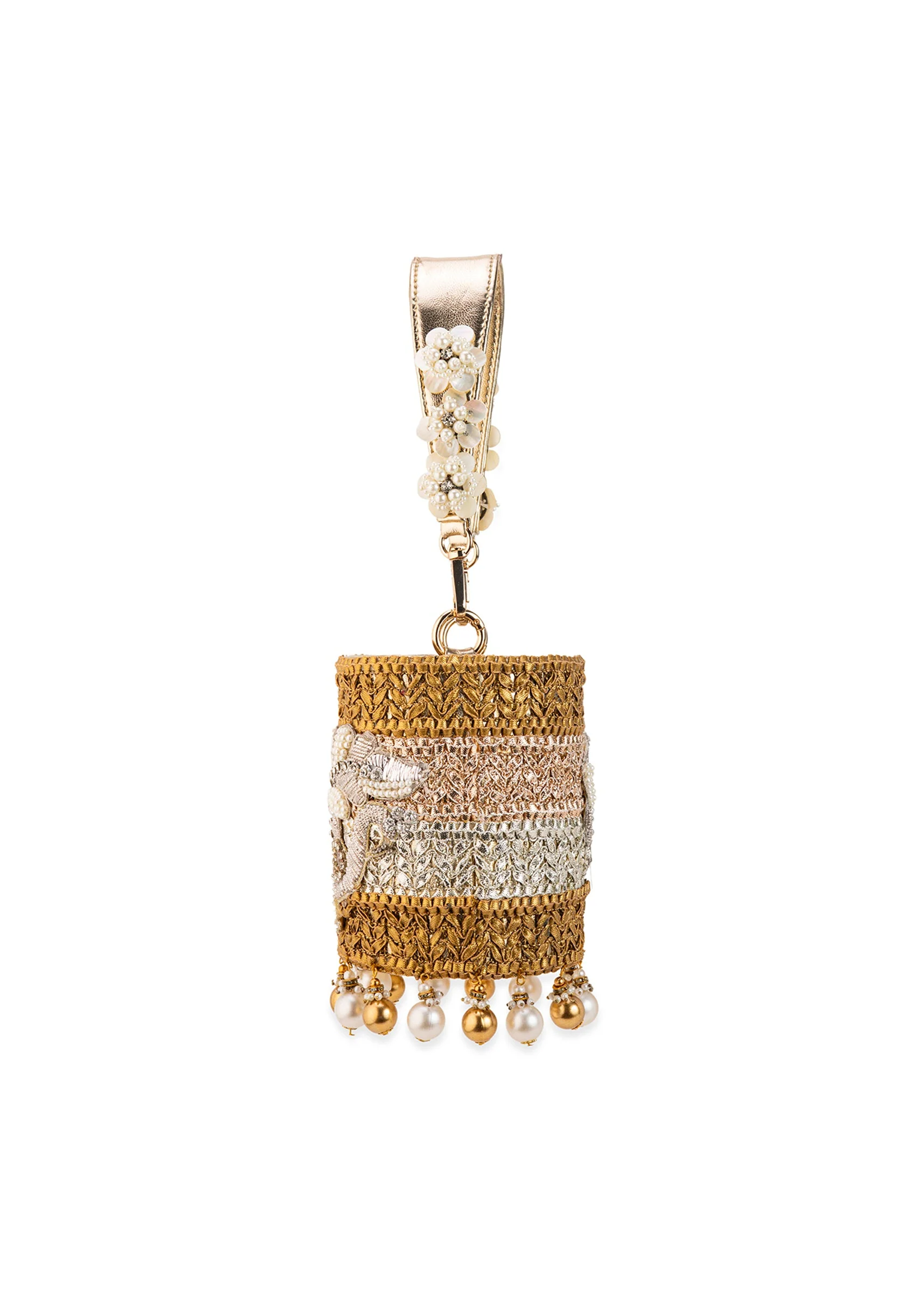 Gold Multi Bead Drop Hand Embroidered Potli Bucket Bag