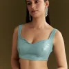 Light Blue Glossy Organza Saree With Scallop Border