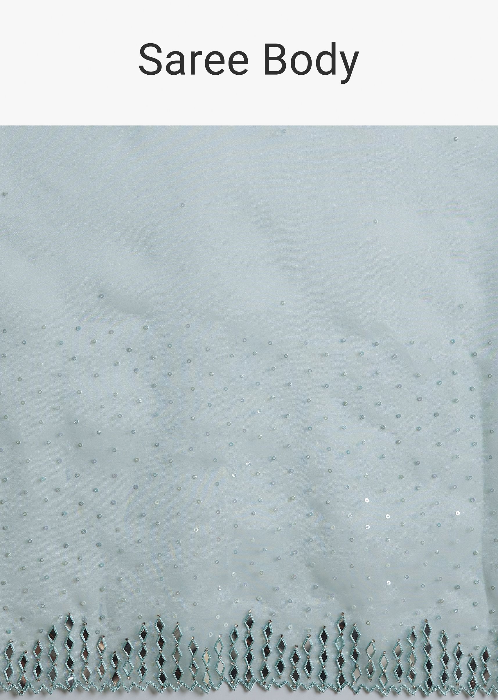 Light Blue Glossy Organza Saree With Scallop Border