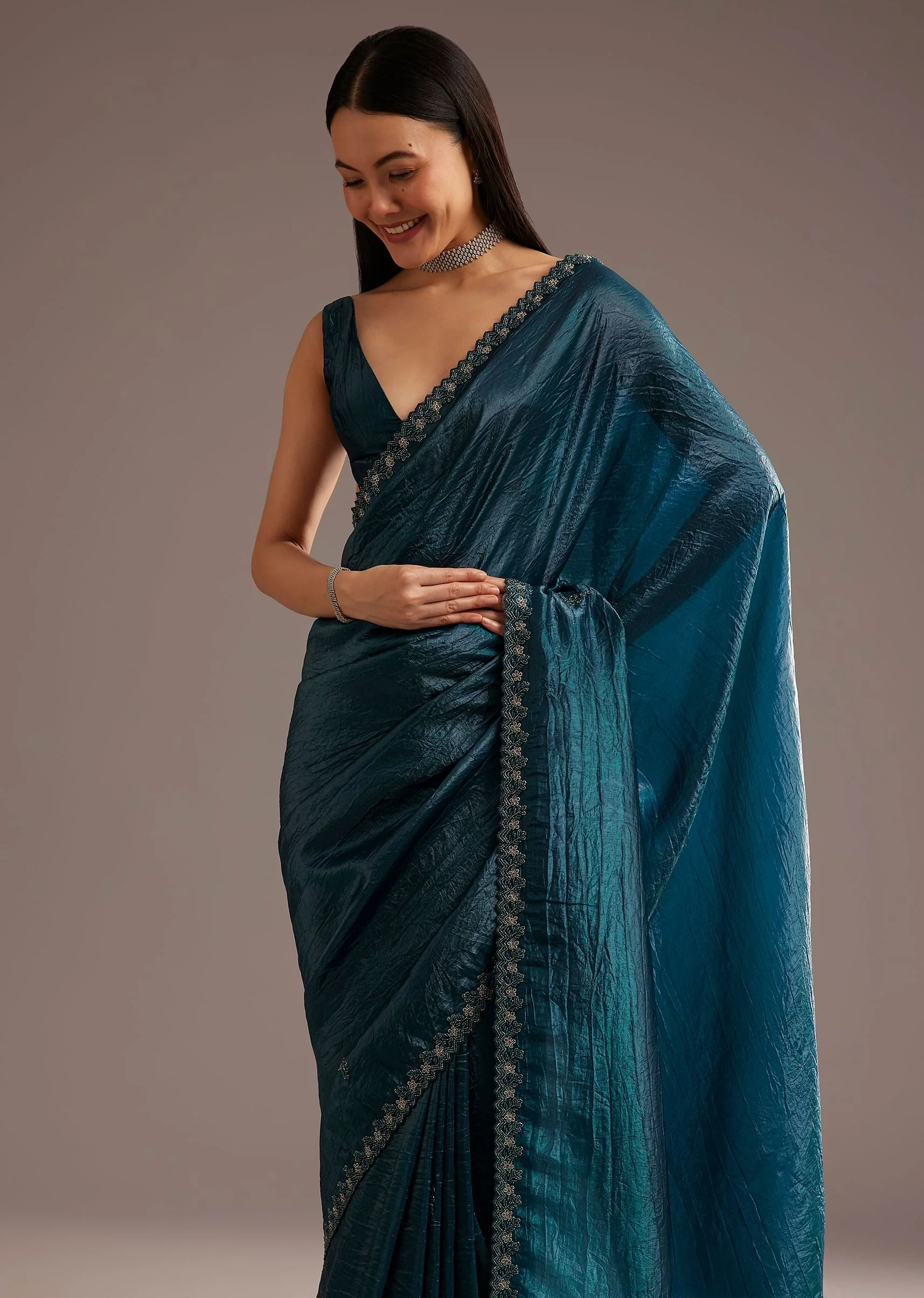 4629-blue-crushed-tissue-silk-saree-with-cutdana-scallop-border-1.webp Blue Crushed Tissue Silk Saree With Cutdana Scallop Border