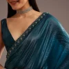 Blue Crushed Tissue Silk Saree With Cutdana Scallop Border