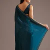 Blue Crushed Tissue Silk Saree With Cutdana Scallop Border