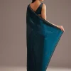 Blue Crushed Tissue Silk Saree With Cutdana Scallop Border