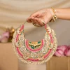 Gold Zardozi Embroidered Bag with Bead Tassels