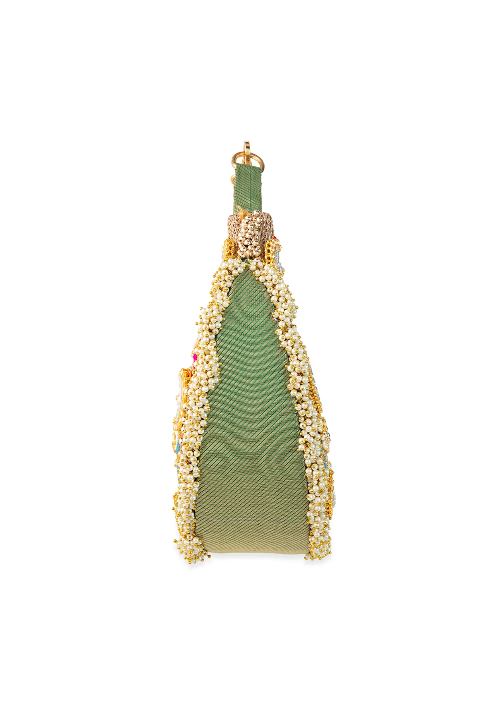 Gold Zardozi Embroidered Bag with Bead Tassels