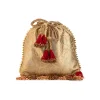 Gold and Red Floral Motif Kundan Embellished Potli Bag