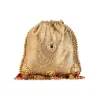 Gold and Red Floral Motif Kundan Embellished Potli Bag