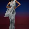 Powder Blue Silver Foil Open Saree With Net Blouse