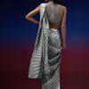 Powder Blue Silver Foil Open Saree With Net Blouse