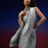Powder Blue Silver Foil Open Saree With Net Blouse