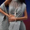 Powder Blue Silver Foil Open Saree With Net Blouse