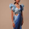 Ombre Blue Satin Saree With Fancy Organza Ruffle Blouse