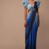 Ombre Blue Satin Saree With Fancy Organza Ruffle Blouse