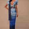Ombre Blue Satin Saree With Fancy Organza Ruffle Blouse