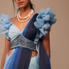 Ombre Blue Satin Saree With Fancy Organza Ruffle Blouse