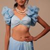 Ombre Blue Satin Saree With Fancy Organza Ruffle Blouse