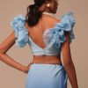 Ombre Blue Satin Saree With Fancy Organza Ruffle Blouse