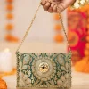 Green Zari and Kundan Encrusted Rectangular Flap Bag