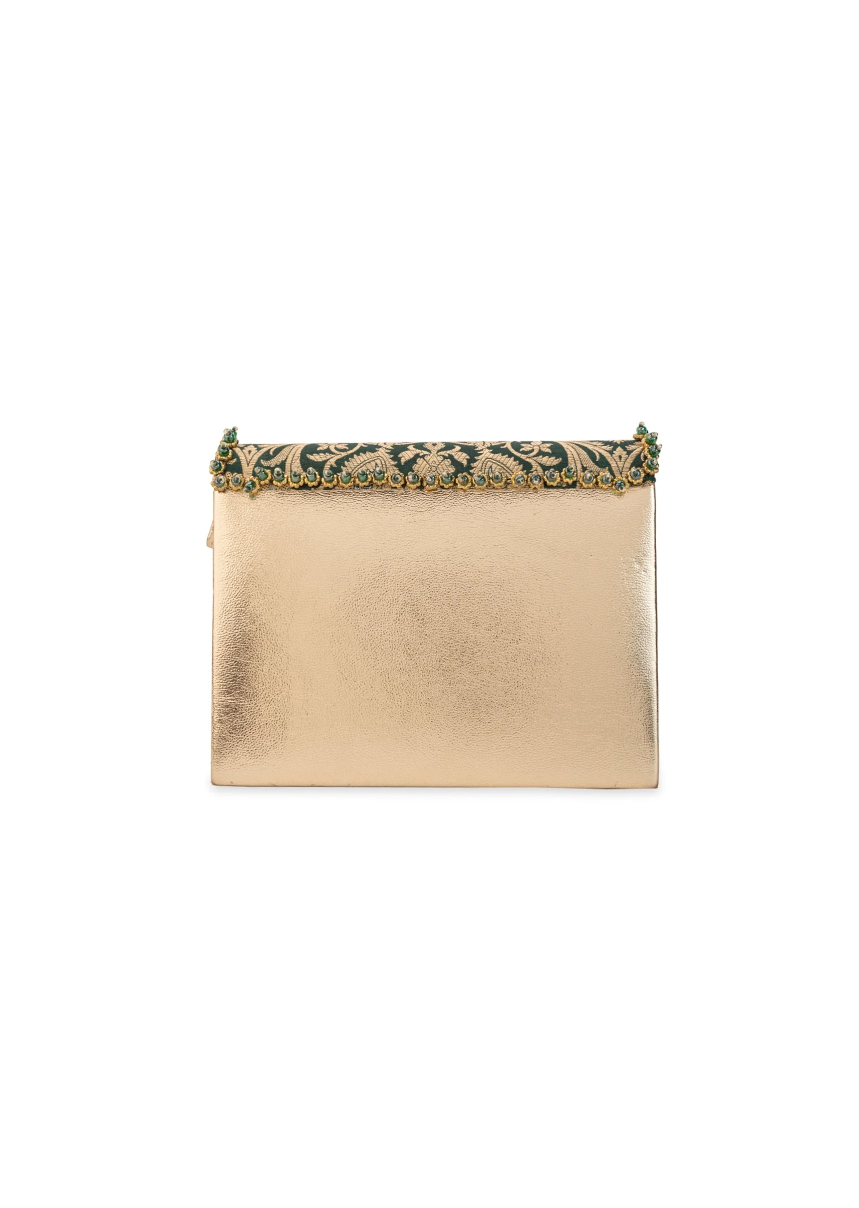 Green Zari and Kundan Encrusted Rectangular Flap Bag
