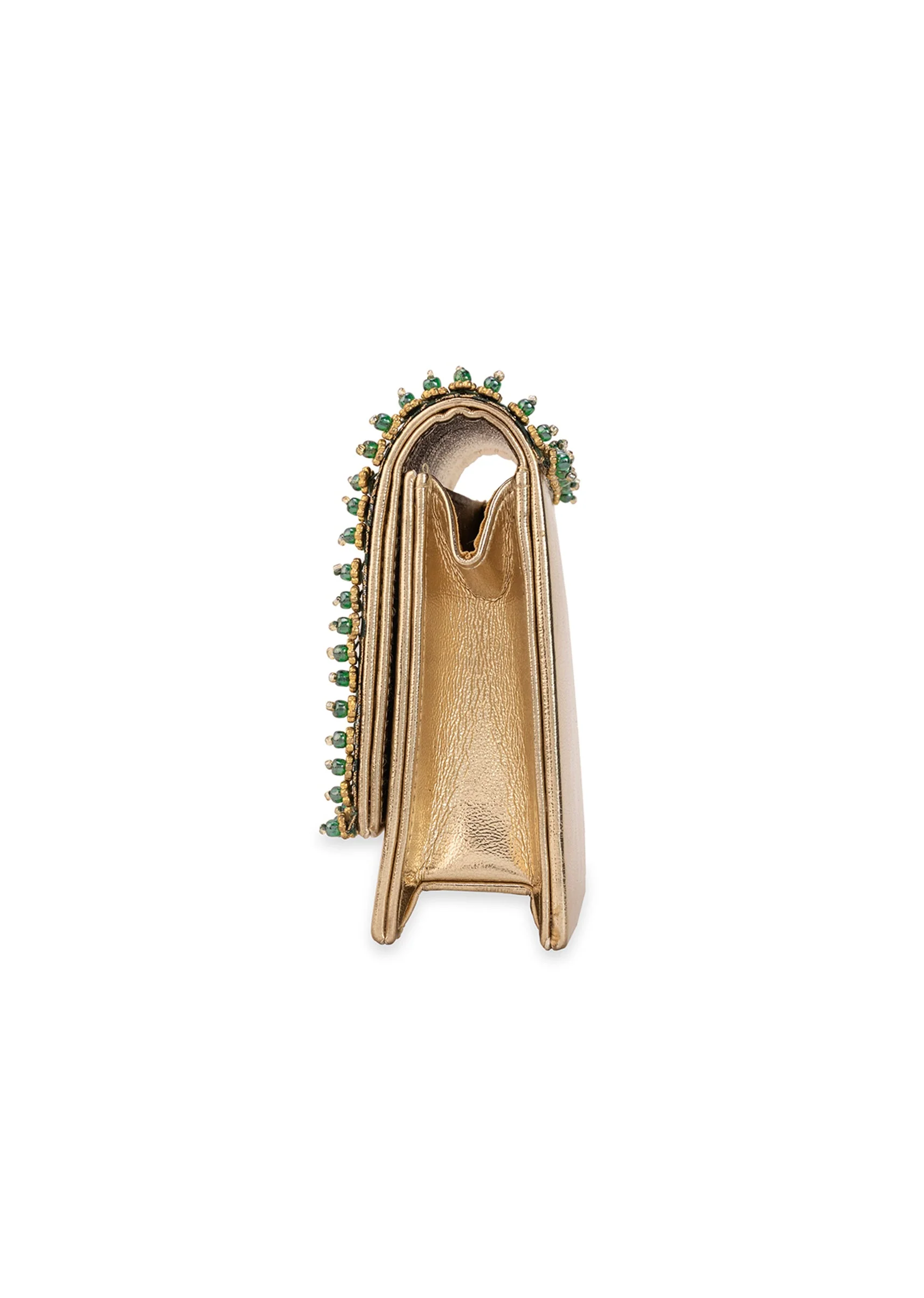 Green Zari and Kundan Encrusted Rectangular Flap Bag