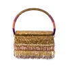 Gold Floral Engraved Bead Tassel Metal Bag