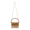 Gold Floral Engraved Bead Tassel Metal Bag