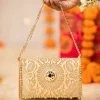 Peach Zari and Kundan Embellished Flap Bag