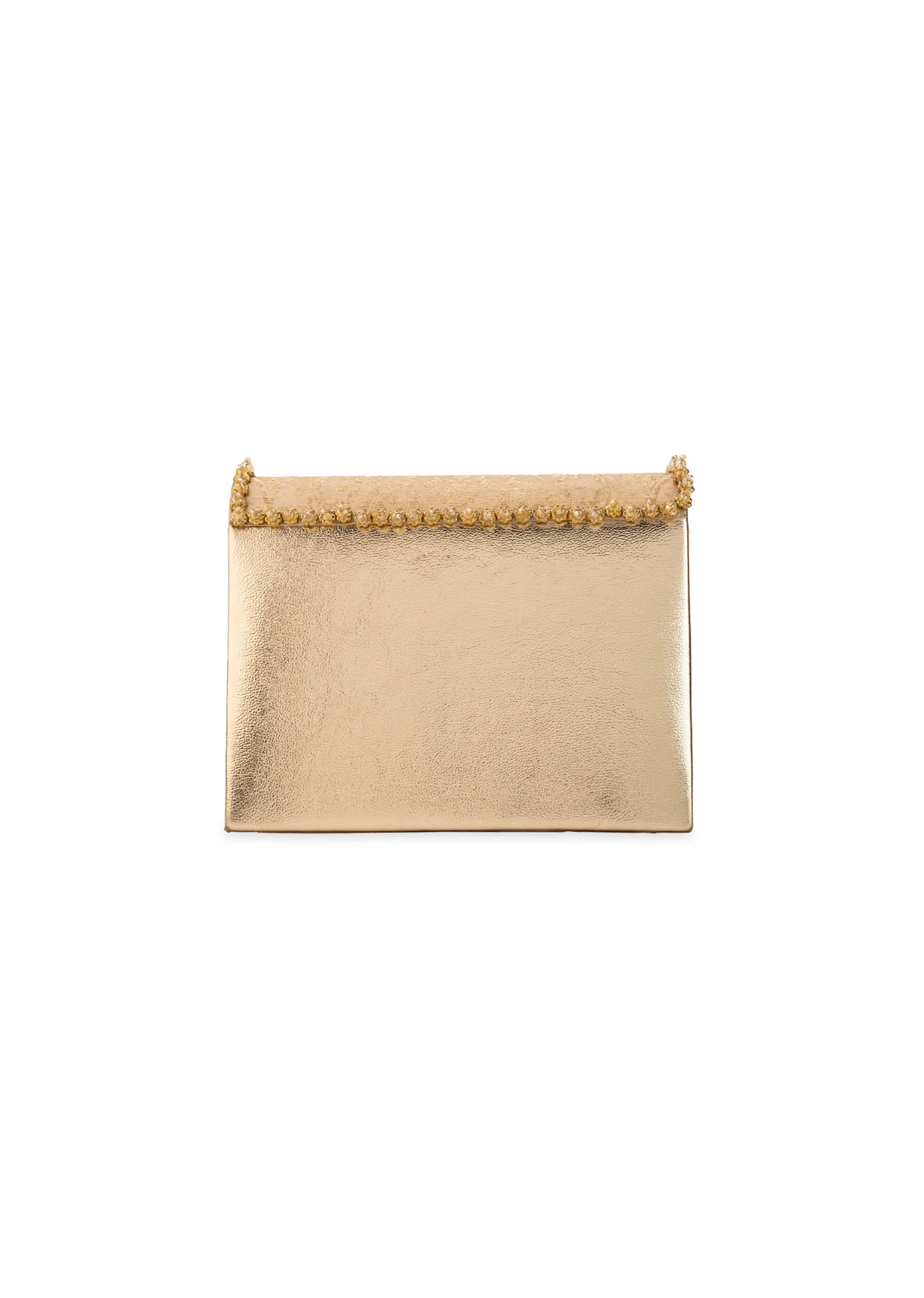 Peach Zari and Kundan Embellished Flap Bag