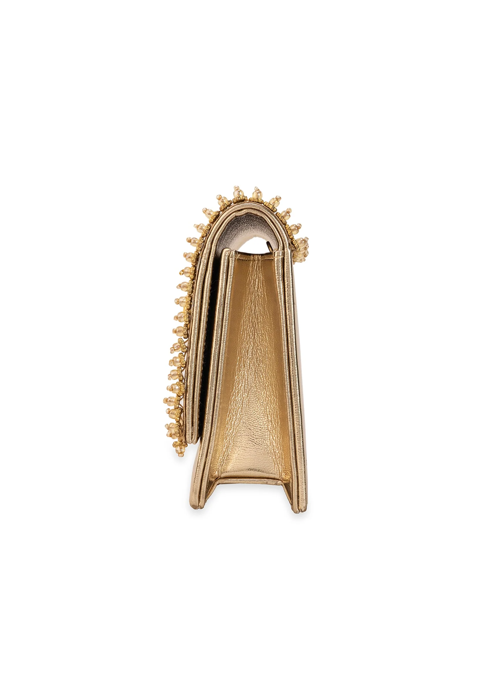 Peach Zari and Kundan Embellished Flap Bag